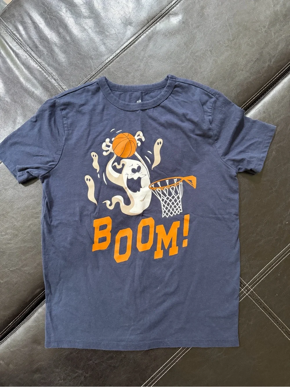 GAP - Girl’s Navy Blue Tee with White Ghost and Orange Basketball Graphic